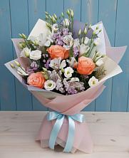 Букет цветов из:  Лизиантусы, Розы, Альстромерии и Гипсофила в Большие Березники Мордовия