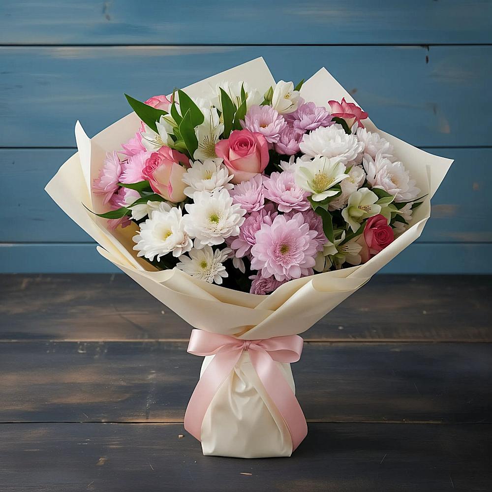 Букет цветов из: Хризантемы, Альстромерии и Розы в Большие Березники Мордовия